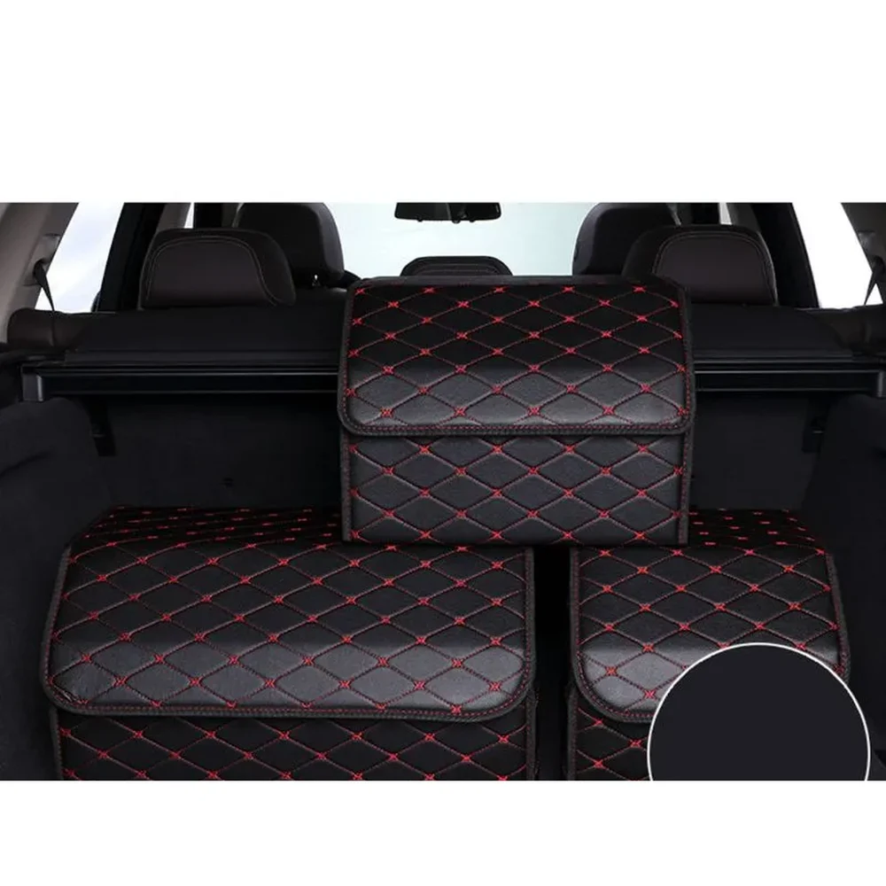 Foldable Diamond-Stitched Faux Leather Trunk Organizer