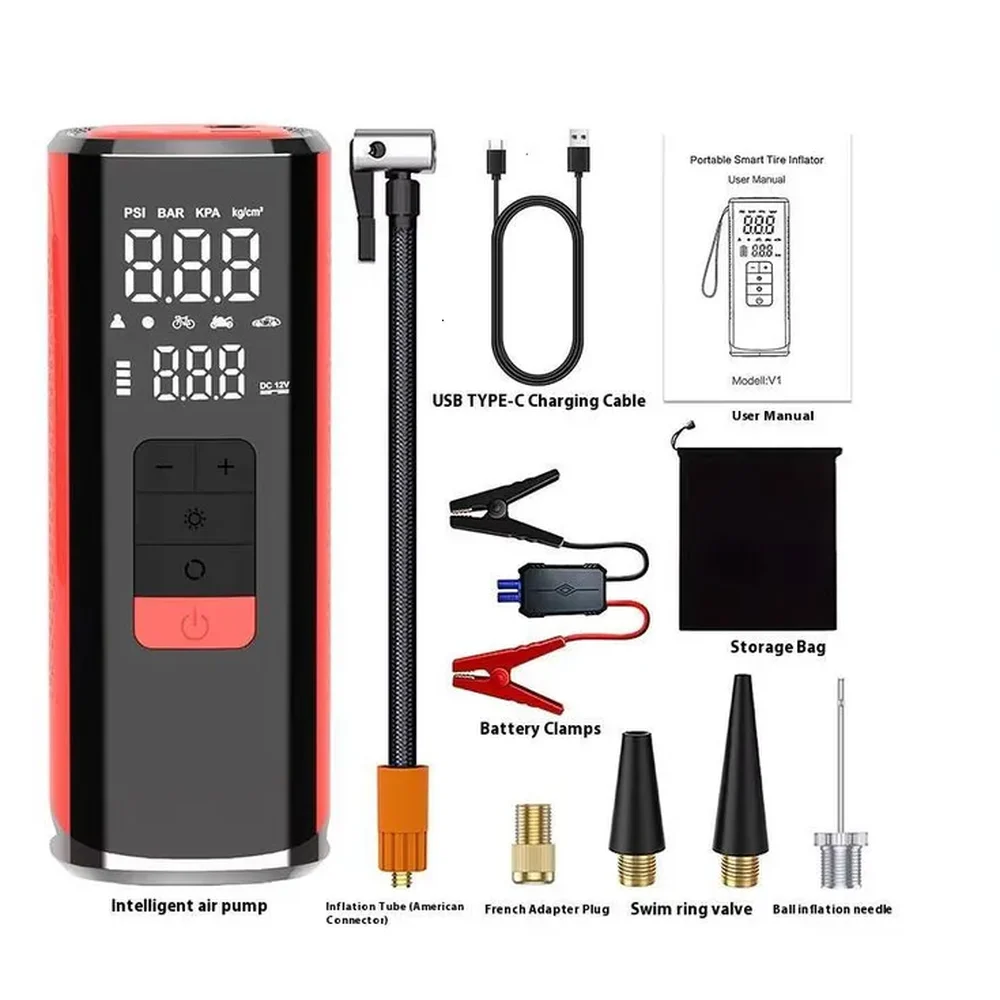 Compact Jump Starter & Smart Tire Inflator with USB-C Charging