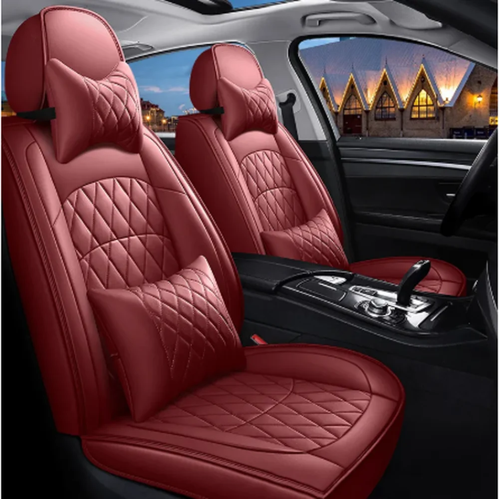 Diamond-Stitched Faux Leather Seat Cover Set with Neck & Lumbar Pillows
