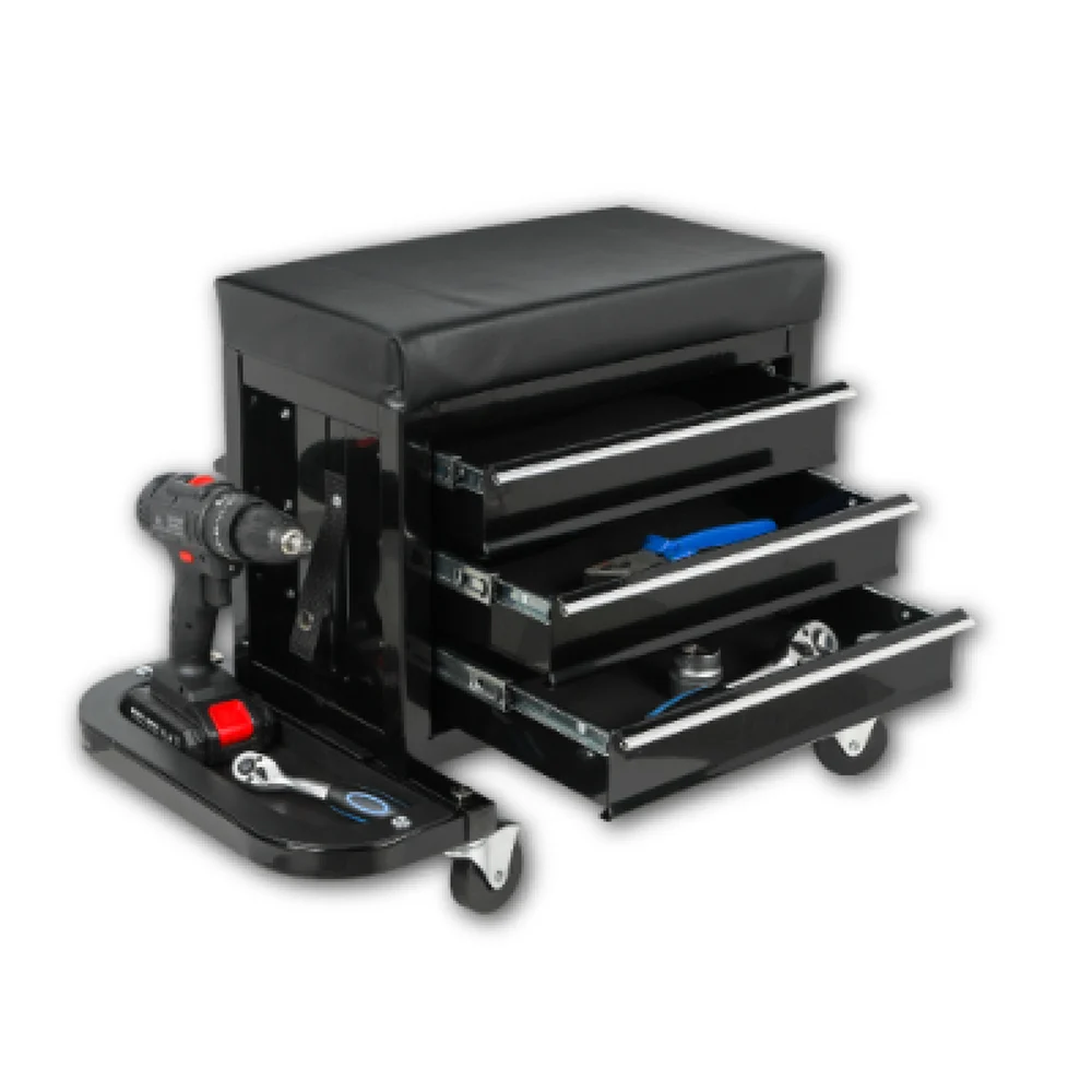 Rolling Mechanic Seat with 3-Drawer Tool Chest and Side Tray