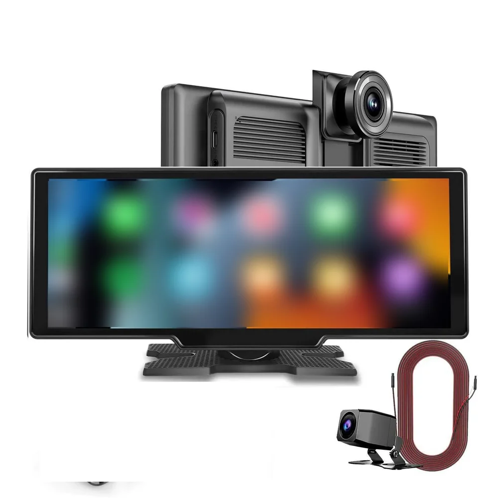 10.26" Portable Wireless Car Display with Front Dash Cam & Rear Camera