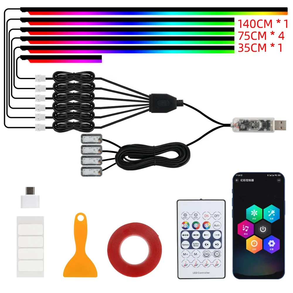 10-in-1 RGB Interior Ambient Light Kit with App & Remote Control