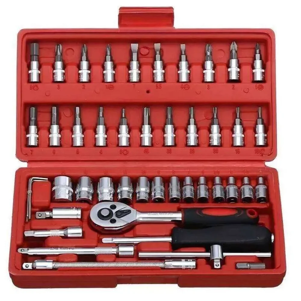 46-Piece 1/4" Drive Socket & Bit Set with Quick-Release Ratchet