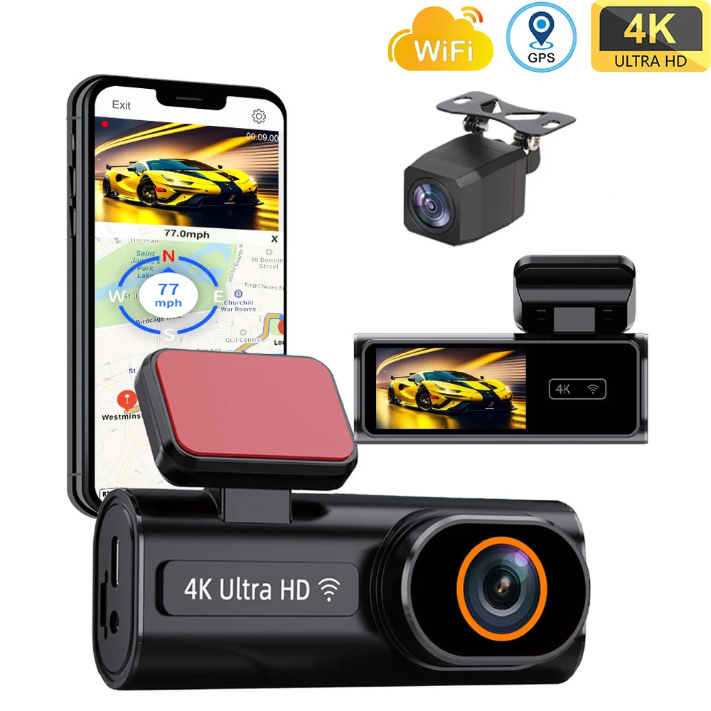 Wi-Fi Dash Cam with Rear Camera and GPS